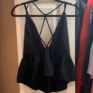 Black deep V peplum blouse